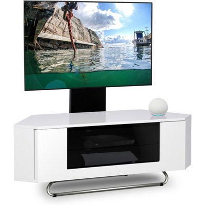 B&Q -  Hampshire Corner-Friendly Gloss White Beam-Thru Remote Friendly Door 26"-50" Tv Cabinet With Mounting Arm