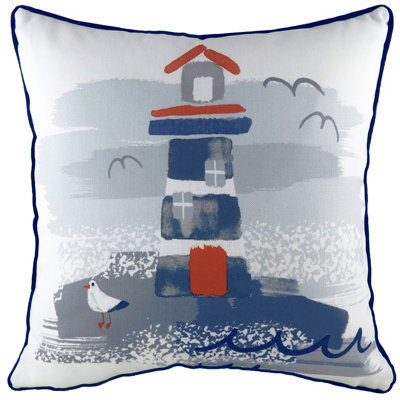 Evans Lichfield Nautical Lighthouse Piped Cushion Cover from B&Q