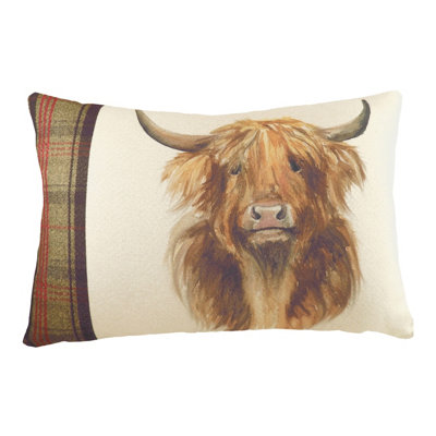 Evans Lichfield Hunter Highland Cow Rectangular Printed Feather Filled Cushion from B&Q