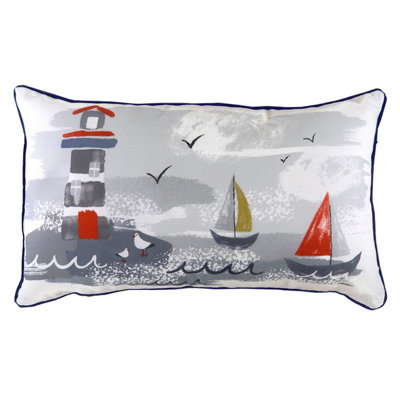 Evans Lichfield Nautical Lighthouse Rectangular Piped Feather Filled Cushion from B&Q