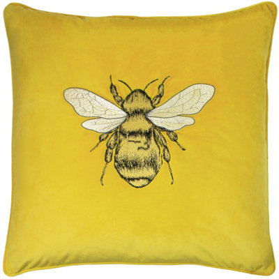 Paoletti Hortus Bee Embroidered Velvet Piped Feather Filled Cushion from B&Q