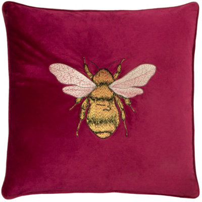Paoletti Hortus Bee Embroidered Velvet Piped Feather Filled Cushion from B&Q