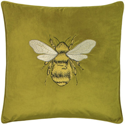 Paoletti Hortus Bee Embroidered Velvet Piped Feather Filled Cushion from B&Q