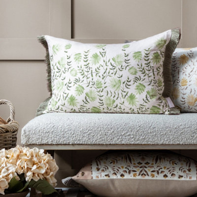 Voyage Maison Voyage Elai Printed Ruche Fringe Feather Filled CushionSage40 X 60Cm from B&Q