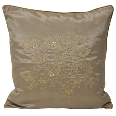 Paoletti Chic Floral Embroidered Feather Filled Cushion from B&Q