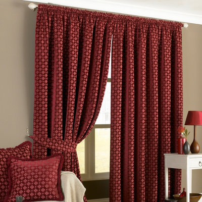 B&Q -  Belmont Chenille Jacquard Pencil Pleat Curtain Pair Claret (W)229Cm X (D)229Cm