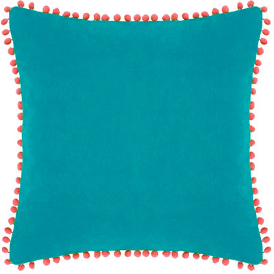 Paoletti Velvet Pom Pom Cotton Velvet Feather Filled Cushion from B&Q