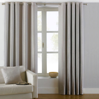 Paoletti Atlantic Twill Woven Room Darkening Eyelet Curtain Pair Natural (W)168Cm X (D)137Cm from B&Q