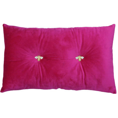 Paoletti Bumble Bee Buttoned Velvet Ready Filled Cushion from B&Q