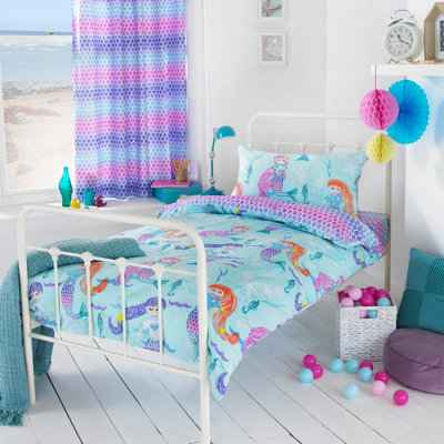 Little Furn. Mermaid Graphic Kids Duvet Cover SetToddler/juniorBlue from B&Q
