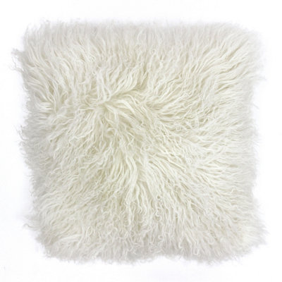 Paoletti Mongolian Natural Sheepskin Polyester Filled Cushion from B&Q