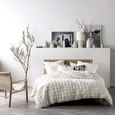 Linen House Haze Tufted Polka Dot 100% Cotton Duvet Cover SetDoubleWhite from B&Q