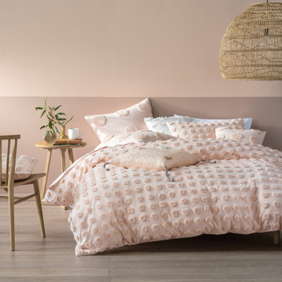 Linen House Haze Tufted Polka Dot 100% Cotton Duvet Cover SetKingPink from B&Q