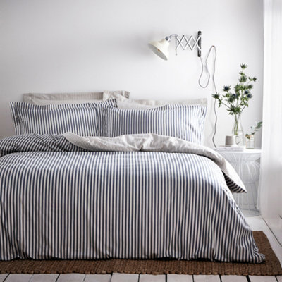 Yard Hebden Striped 100% Cotton Duvet Cover SetNavyDouble from B&Q
