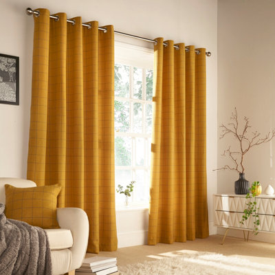 B&Q - furn. Furn Ellis Check Room Darkening Eyelet Curtain Pair Ochre (W)229Cm X (D)137Cm