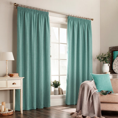 B&Q - furn. Furn Harrison Herringbone Weave Pencil Pleat Curtain Pair Marine Blue (W)168Cm X (D)229Cm