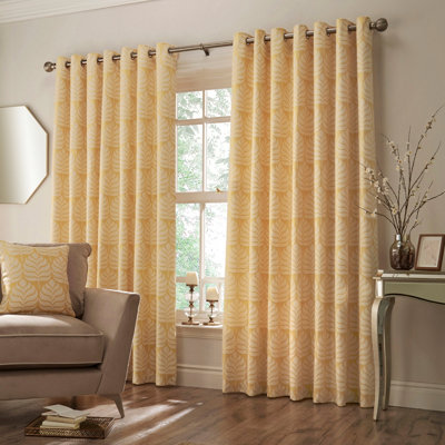 Paoletti Botanical Room Darkening Eyelet Curtain Pair Ochre (W)229Cm X (D)137Cm from B&Q