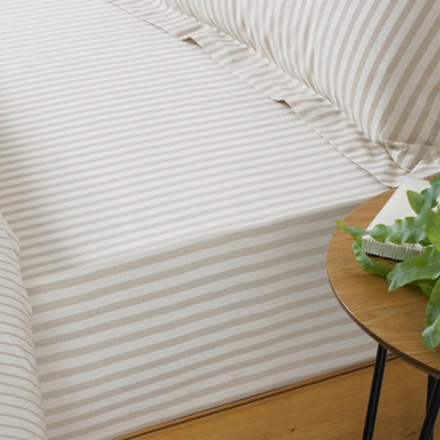 Yard Hebden Striped 100% Cotton Fitted SheetNaturalSingle from B&Q