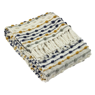 Furn. Dhadit Woven Tufted Striped Recycled Tasselled Throw