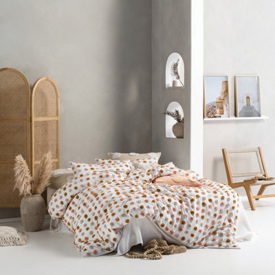 Linen House Haze Tufted Polka Dot 100% Cotton Duvet Cover SetSinglePink from B&Q