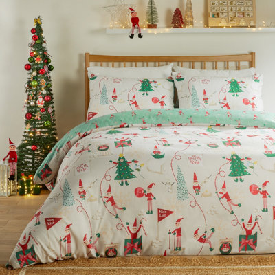 Duvet Day Elfie Soft Touch Christmas Duvet Cover SetKingCream from B&Q