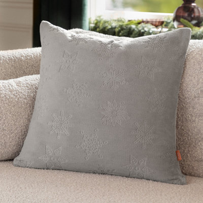 Furn. Snowflakes Faux Fur Polyester Filled Cushion 50Cm X 50CmGrey from B&Q
