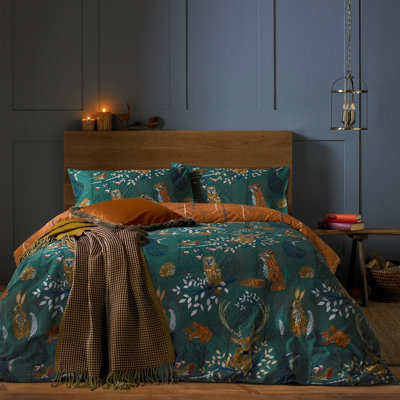 Furn. Forest Fauna Woodland Reversible Duvet Cover SetSingleGreen from B&Q
