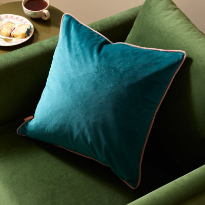 furn. Furn Meridian Velvet Feather Filled CushionTeal/blush45 X 45Cm from B&Q