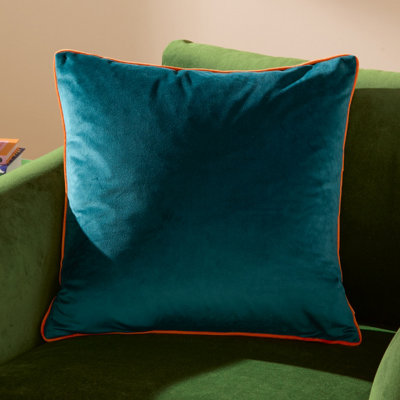 furn. Furn Meridian Velvet Feather Filled CushionTeal/clementine45 X 45Cm from B&Q