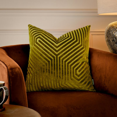 Paoletti Evoke Cut Velvet Feather Filled CushionOlive45 X 45Cm from B&Q