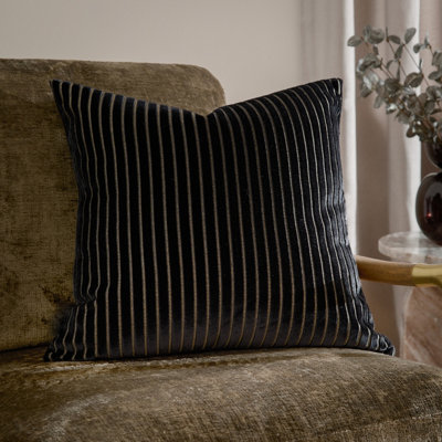 Paoletti Savoy Stripe Velvet Feather Filled Cushion from B&Q