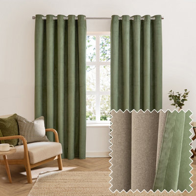 furn. Furn Verso Reversible Suede-Look Blackout Eyelet Curtain PairGreen(W) 168 X (D) 137Cm from B&Q