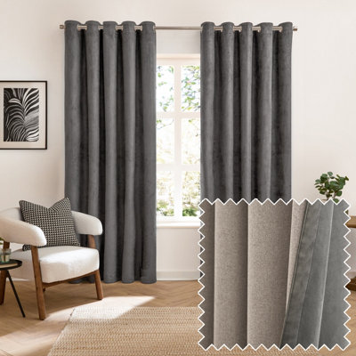 furn. Furn Verso Reversible Suede-Look Blackout Eyelet Curtain PairCharcoal(W) 168 X (D) 137Cm from B&Q