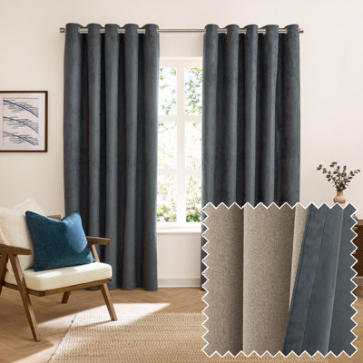 furn. Furn Verso Reversible Suede-Look Blackout Eyelet Curtain PairPetrol(W) 168 X (D) 137Cm from B&Q