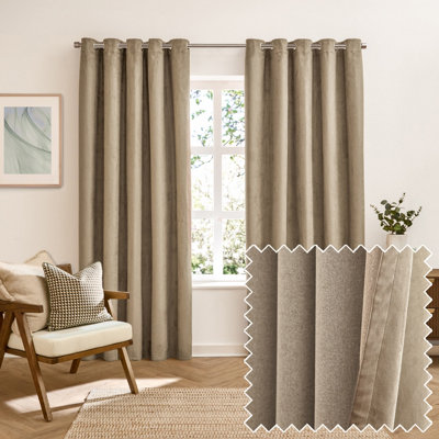 furn. Furn Verso Reversible Suede-Look Blackout Eyelet Curtain PairMocha(W) 229 X (D) 137Cm from B&Q