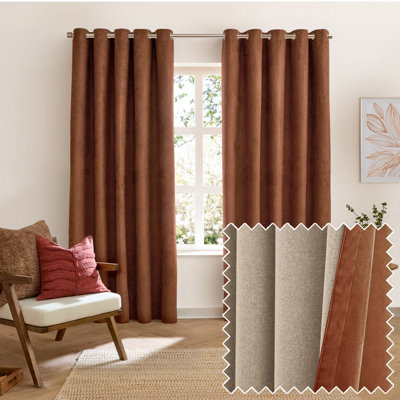 furn. Furn Verso Reversible Suede-Look Blackout Eyelet Curtain PairCinnamon(W) 229 X (D) 229Cm from B&Q