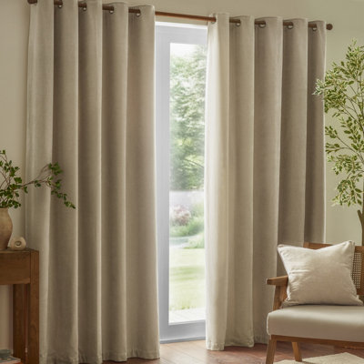 Yard Heavy Chenille Velvet Room Darkening Eyelet Curtain Pair Linen (W)168Cm X (D)137Cm from B&Q