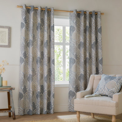 Wylder Ophelia Floral Jacquard Room Darkening Eyelet Curtain Pair Wedgewood (W)168Cmx (D)229Cm from B&Q