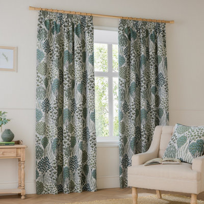 Wylder Ophelia Jacquard Floral Room Darkening Pencil Pleat Curtain Pair Thyme/mineral (W)117Cm X (D)137Cm from B&Q