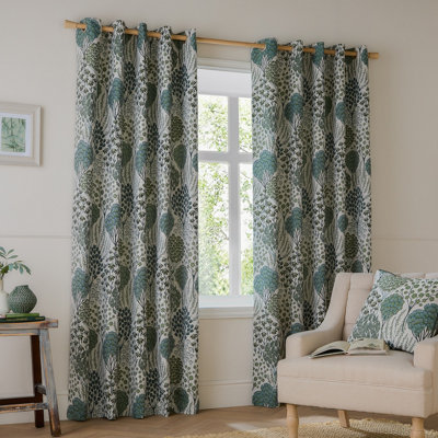 Wylder Ophelia Floral Jacquard Room Darkening Eyelet Curtain Pair Thyme/mineral (W)229Cmx (D)229Cm from B&Q
