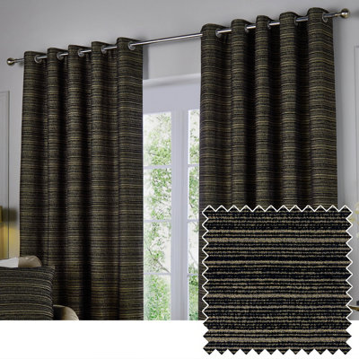 Paoletti Jupiter Chenille Jacquard Eyelet Curtain Pair Black/gold (W)168Cmx (D)137Cm from B&Q