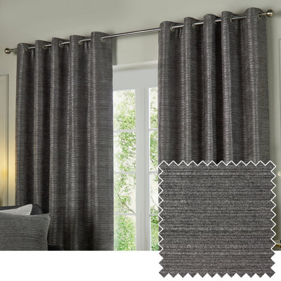 B&Q -  Jupiter Chenille Jacquard Eyelet Curtain Pair Graphite (W)229Cmx (D)183Cm