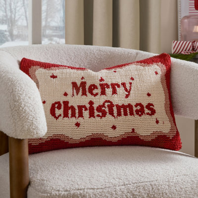 B&Q - Furn. Candy Merry Christmas Tufted Feather Filled Cushion 30Cm X 50CmRed/white