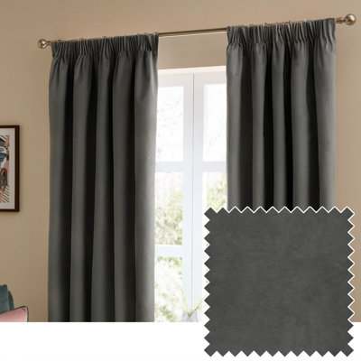furn. Furn The Ultimate Velvet Blackout Pencil Pleat Curtain PairCharcoal(W) 117 X (D) 137Cm from B&Q