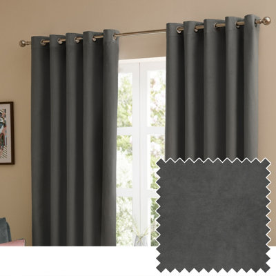 furn. Furn The Ultimate Velvet Blackout Eyelet Curtain PairCharcoal(W) 229 X (D) 137Cm from B&Q