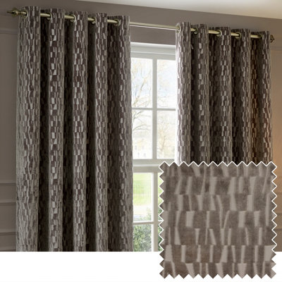 B&Q -  Manhattan Velvet Room Darkening Eyelet Curtain PairMink(W) 229 X (D) 229Cm