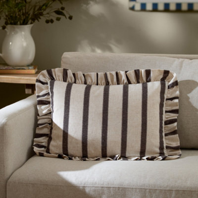 Wylder Connie Striped Ruffle Feather Filled CushionChocolate35Cm X 50Cm