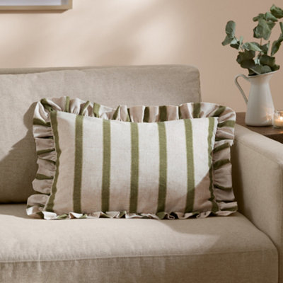 Wylder Connie Striped Ruffle Feather Filled CushionOlive35Cm X 50Cm