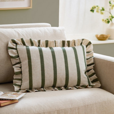 Wylder Connie Striped Ruffle Feather Filled CushionMoss35Cm X 50Cm