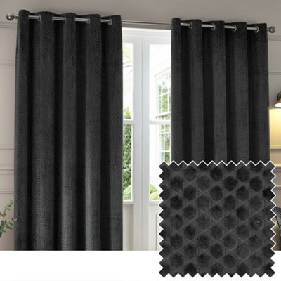 Paoletti Neptune Fully Lined Velvet Eyelet Curtain PairCharcoal(W) 168 X (D) 183Cm from B&Q